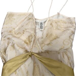 Diane von Furstenberg Cream Chiffon Spaghetti Strap Top with Gold Satin Sash 4